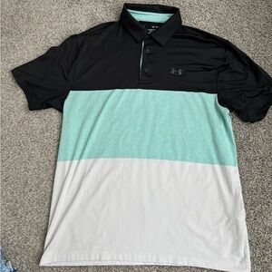 Under Armour Black and Green Polo Shirt Sporty Color Block Design